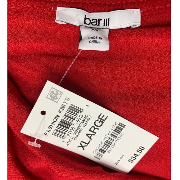 NWT New Bar III Womens XL Long Sleeve Cherry Red Front Swoop Poly Blend Top - Picture 3 of 3